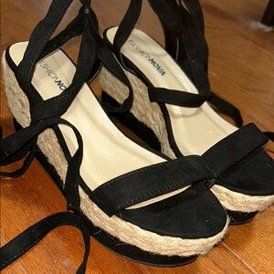 Fashion Nova Black Espadrille Wedge Sandals